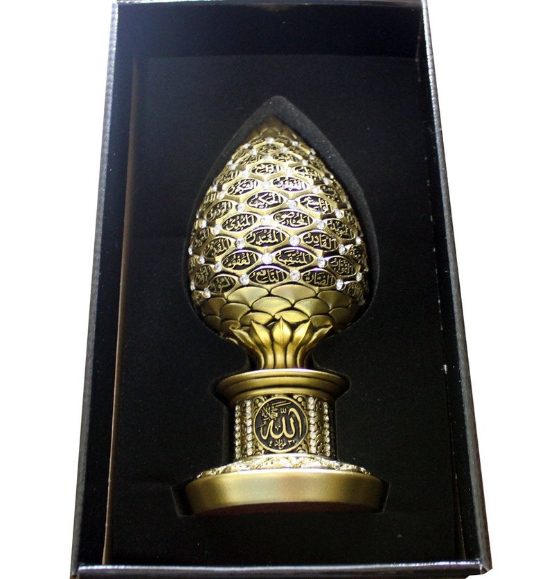 Gunes Table Decor Gold Egg Sculpture Figure Arabic 99 Names of Allah ESMA Asma al Husna (Gold, 7.5in) - Image 5